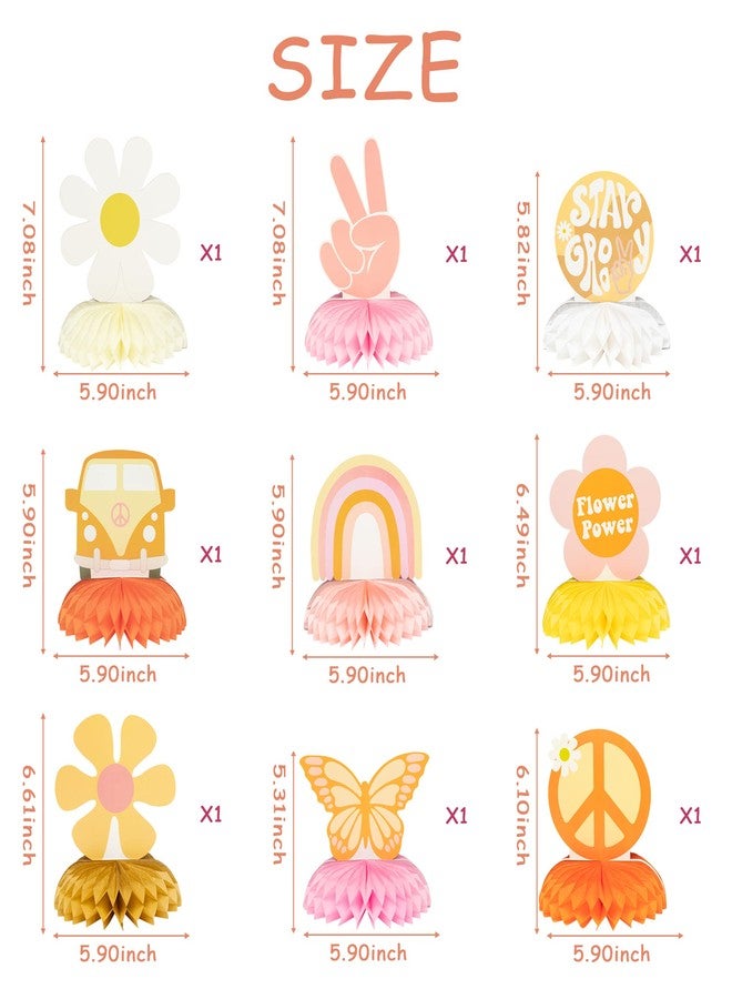 A1diee 9Pcs Groovy Hippie Boho Party Honeycomb Centerpieces Retro Boho Rainbow Daisy Flower Butterfly Peace Theme Table Topper Birthday Party Decoration for Girls Teens Baby Shower Photo Booth Props - Image 2